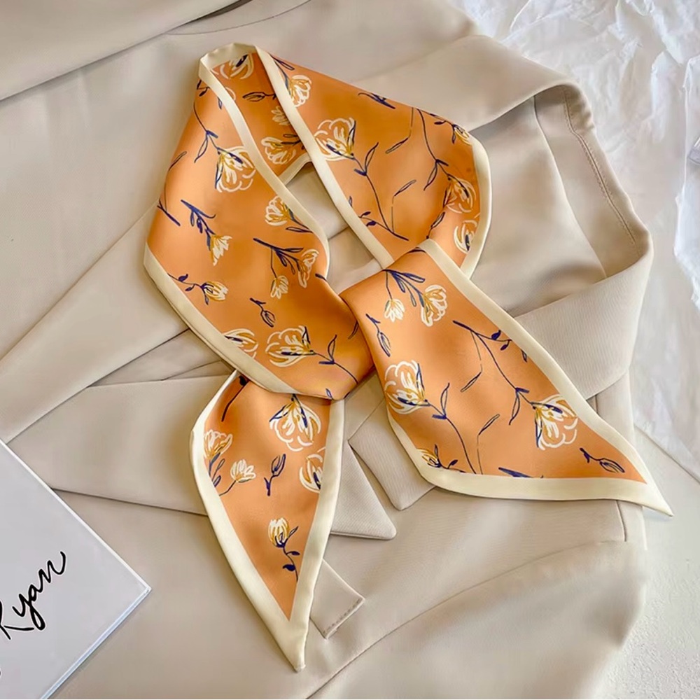 Orange, White, and Blue Floral Scarf, Twillie - Picture 3 of 3